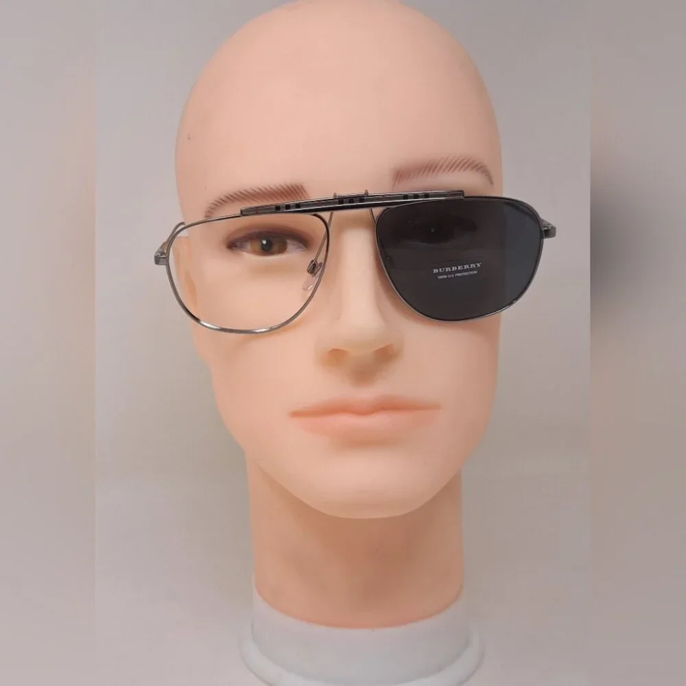 Burberry Men's Aviator Sunglasses Frames Only Pilot Check Metal B3121 59-17-145